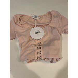 Princess Polly Pink Ribbed Tie-Back Crop Top With Hook Details Size S